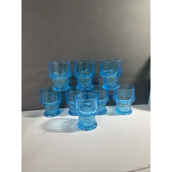 Other - Set‎ of 8 Blue Georgian Honeycomb Low Ball Tumblers/Glasses 4-1/4" Tall